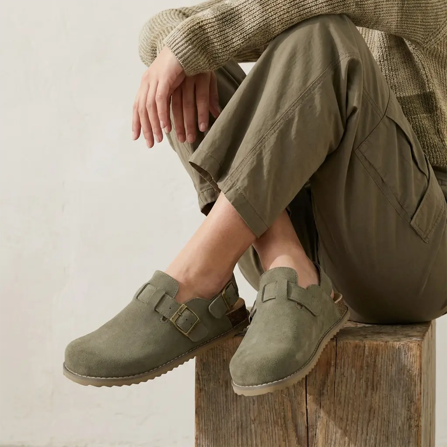 Moss Suede Slingback Clogs