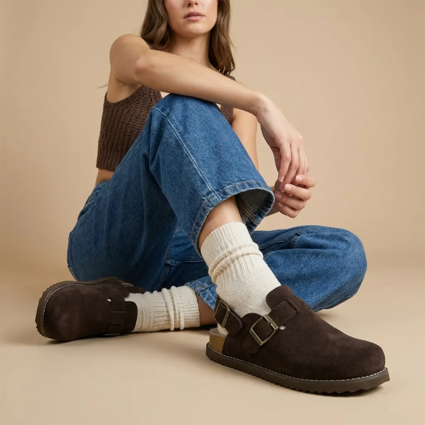 Chocolate Suede Slingback Clogs
